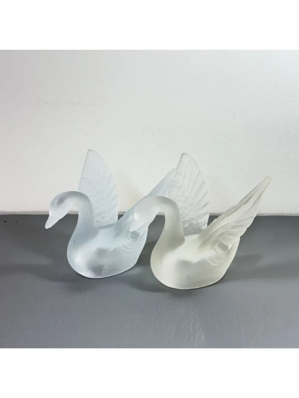 Vintage Frosted Satin Glass Swan Figurine Raised Wings Art Glass Bird Decor